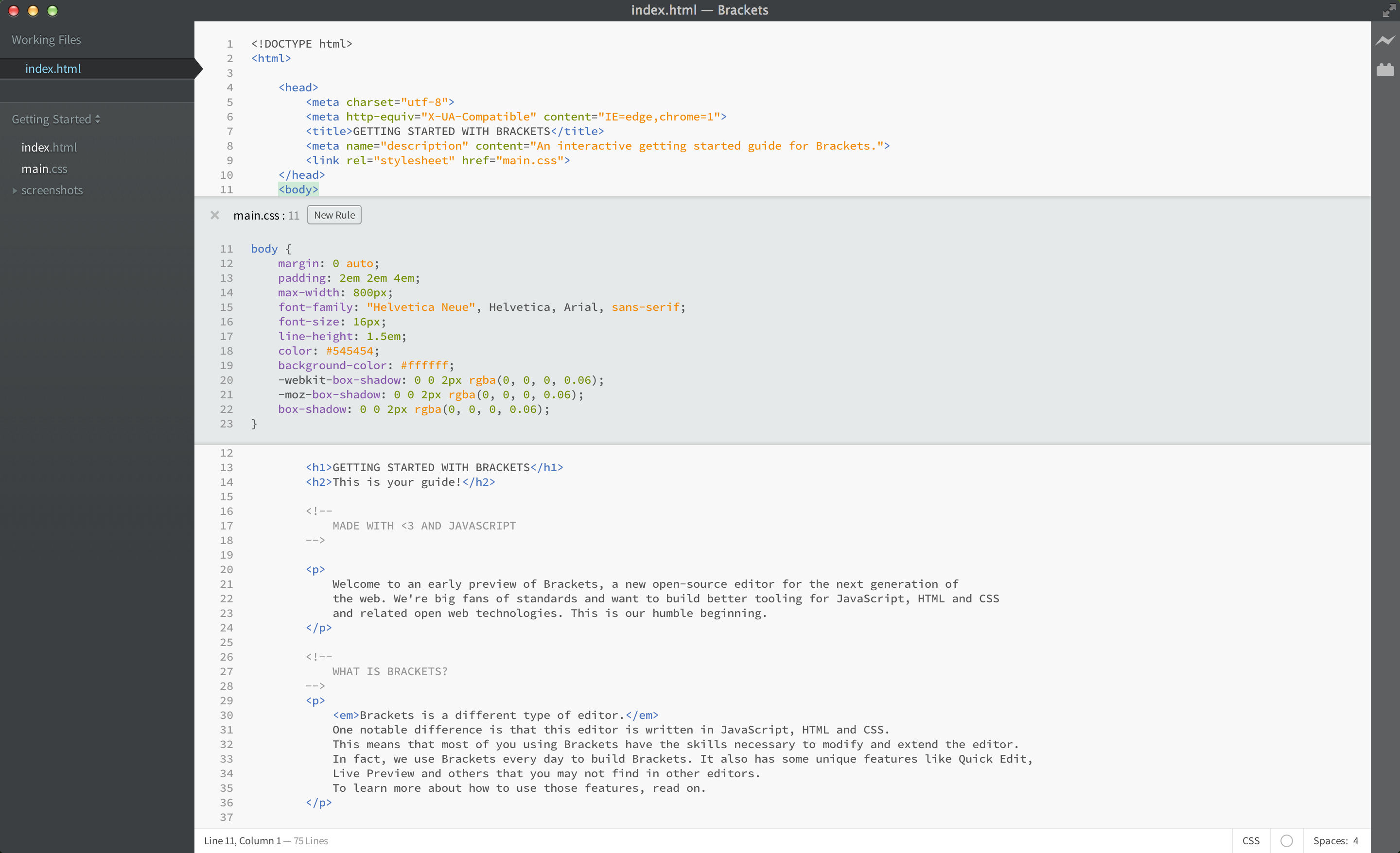 A screenshot showing CSS Quick Edit